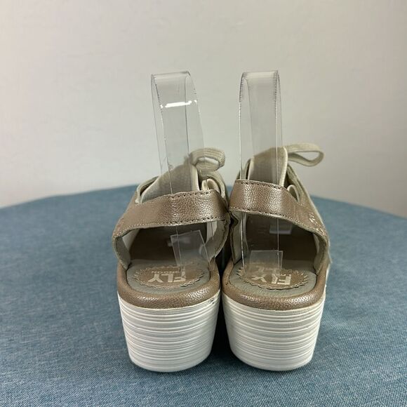 Fly London Yedu Laced Leather Platform Sandal in White Brown Size 5.5/6 - Picture 4 of 10